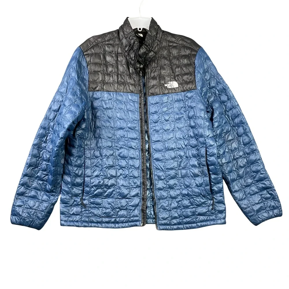 The North Face Thermoball Jacket Mens XL Blue Black Puffer Quilted Broken Zipper